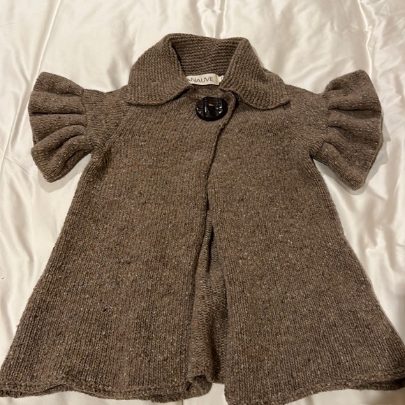 Anauve brown tweed wool ruffle sweater coat - Picture 1 of 4